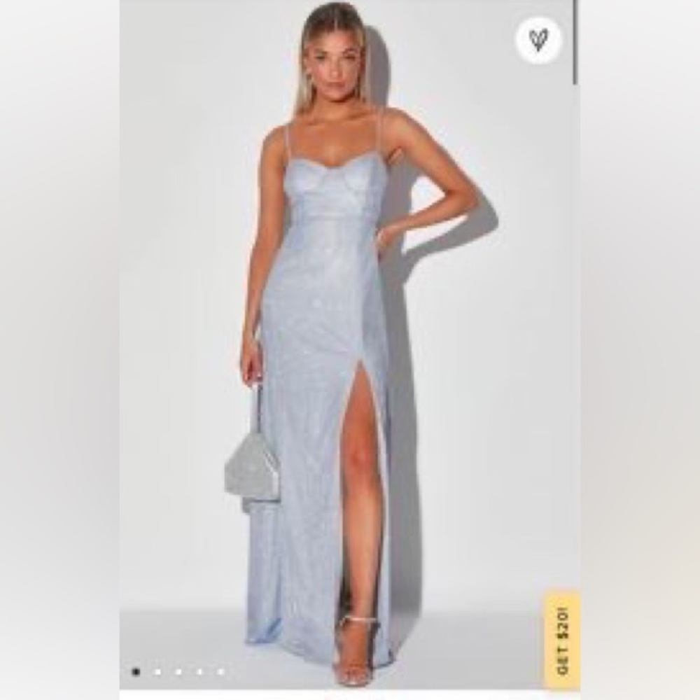 Lucky For You Light Blue Glitter Bustier Maxi Dress